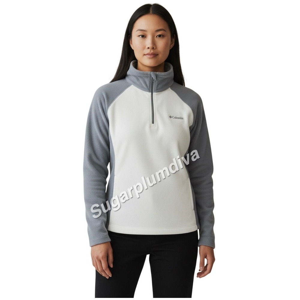 Columbia Artic Air Fleece Grey White Quarter Zip Top Pullover SMALL Cozy Casual